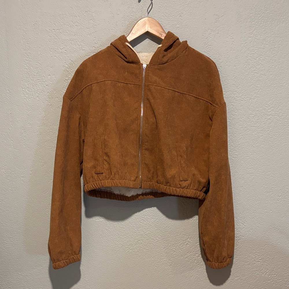 SHEIN Tan Teddy Jacket with Hood
